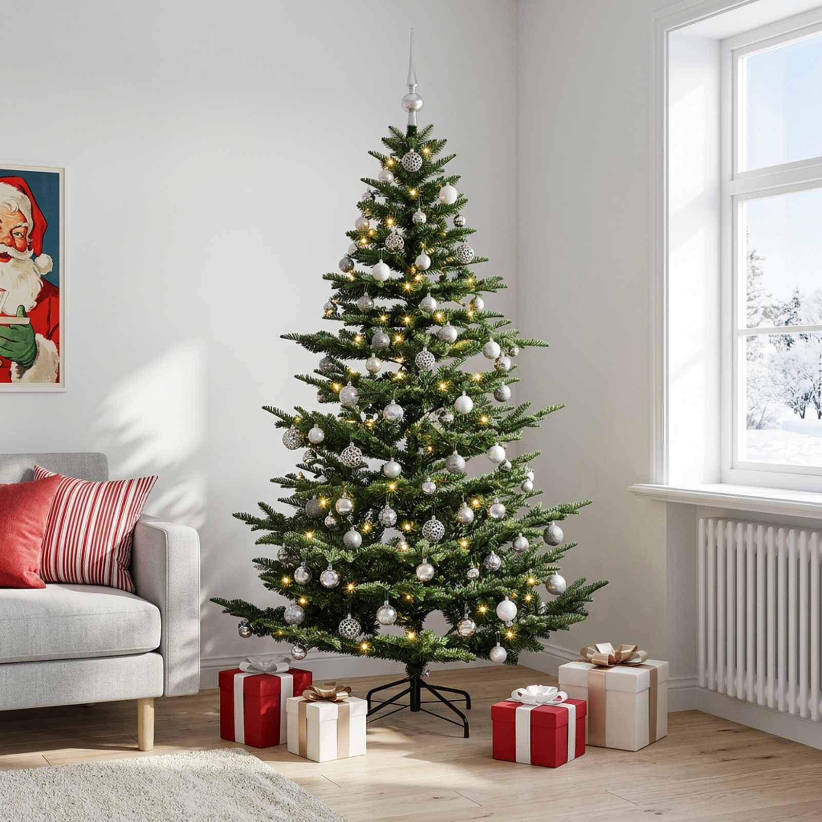 Umetna božična jelka z bučko 210 cm 300 LED Toplo bela