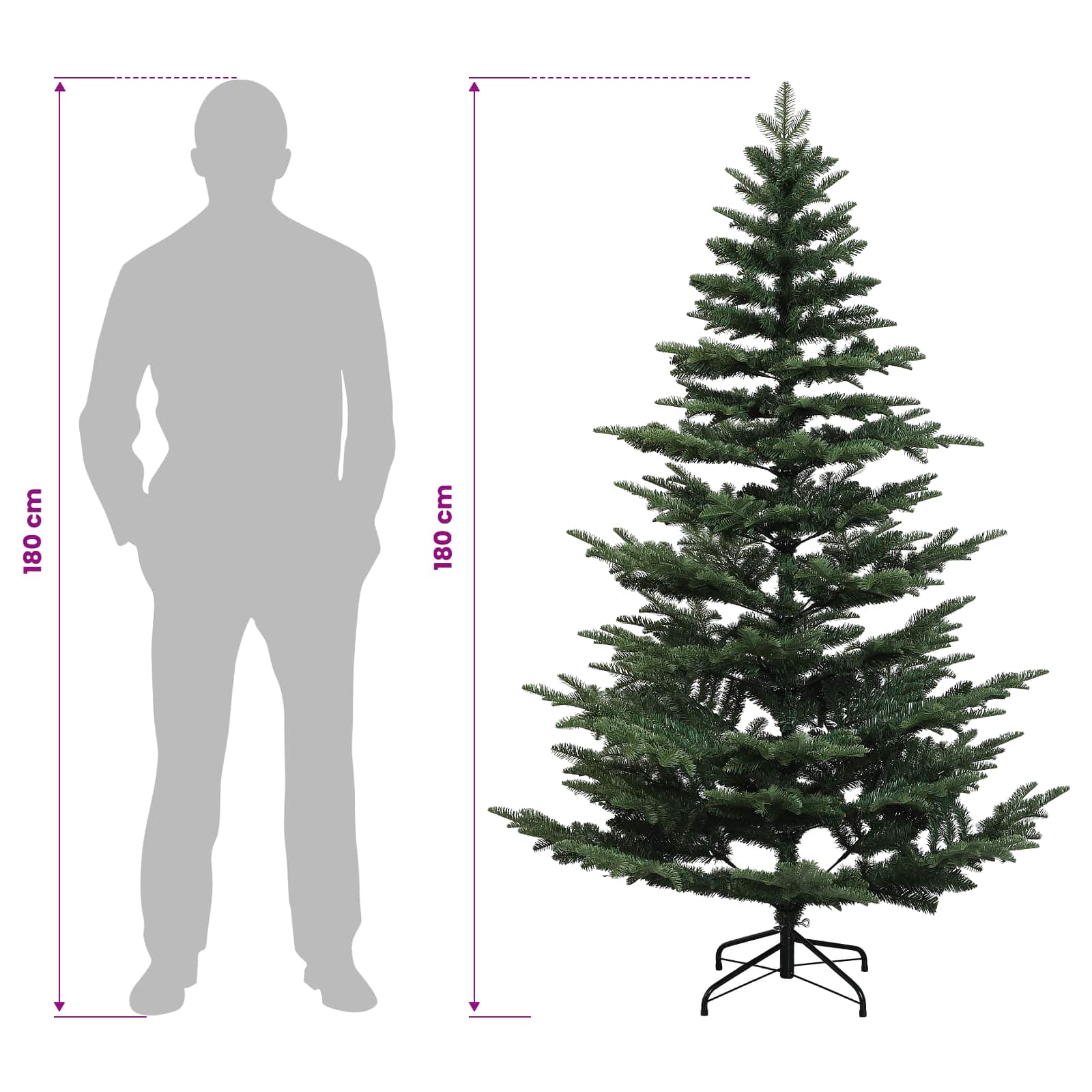 Umetna božična jelka z bučko 180 cm 300 LED Toplo bela