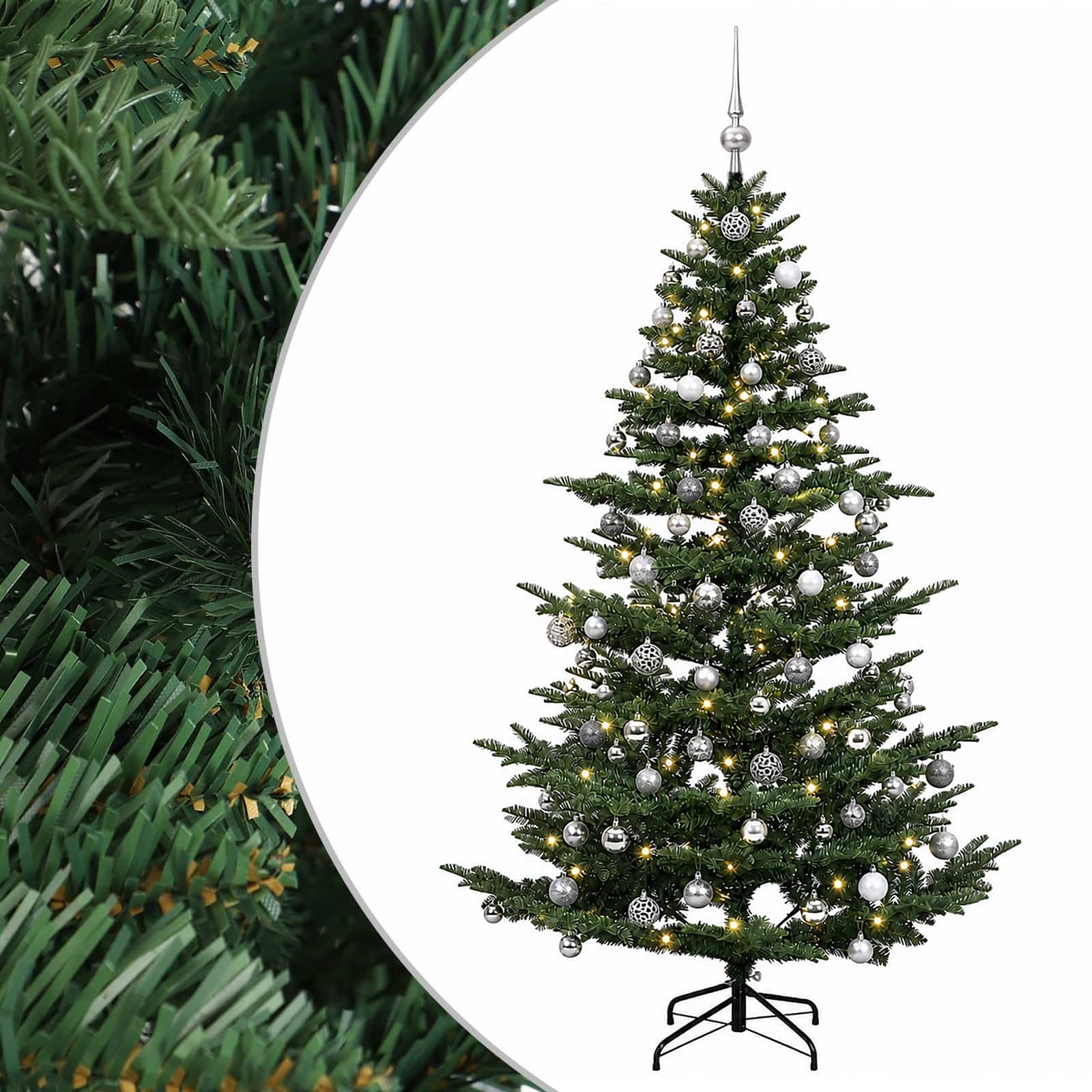 Umetna božična jelka z bučko 210 cm 300 LED Toplo bela