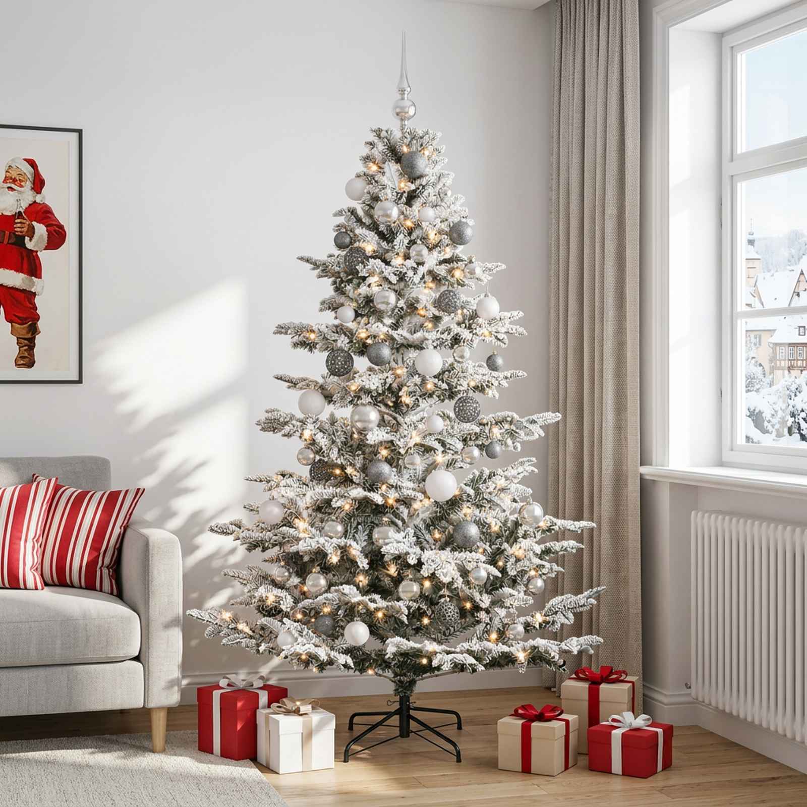 Umetna božična jelka z bučko 180 cm 300 LED Toplo bela