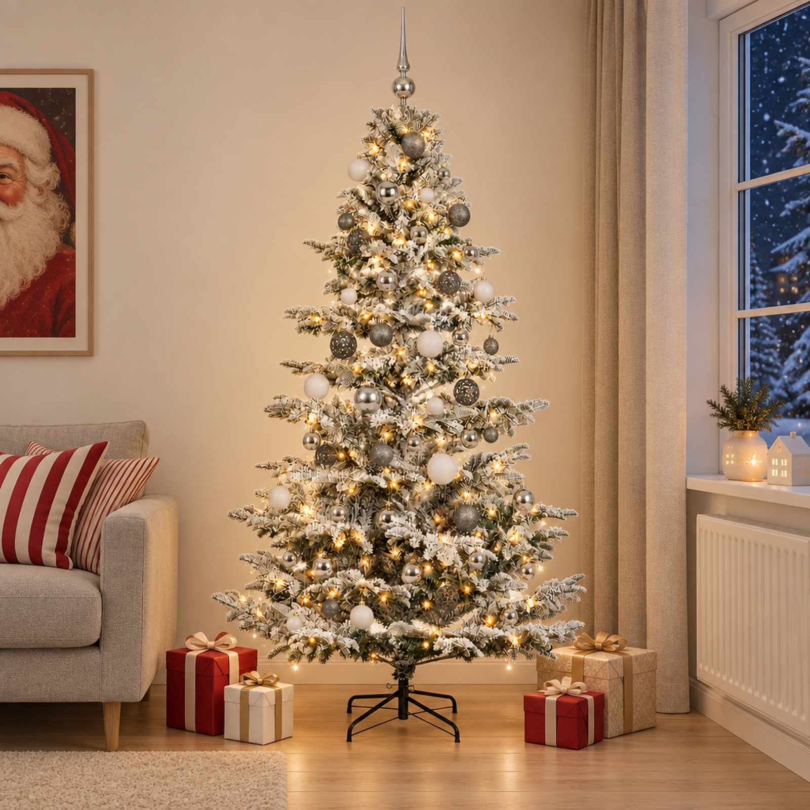 Umetna božična jelka z bučko 180 cm 300 LED Toplo bela