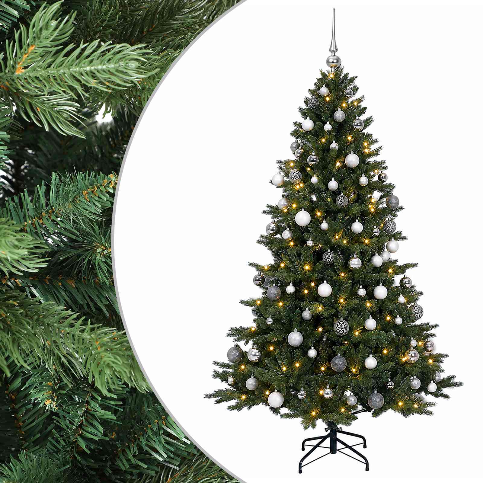 Umetna božična jelka z bučko 210 cm 300 LED Toplo bela