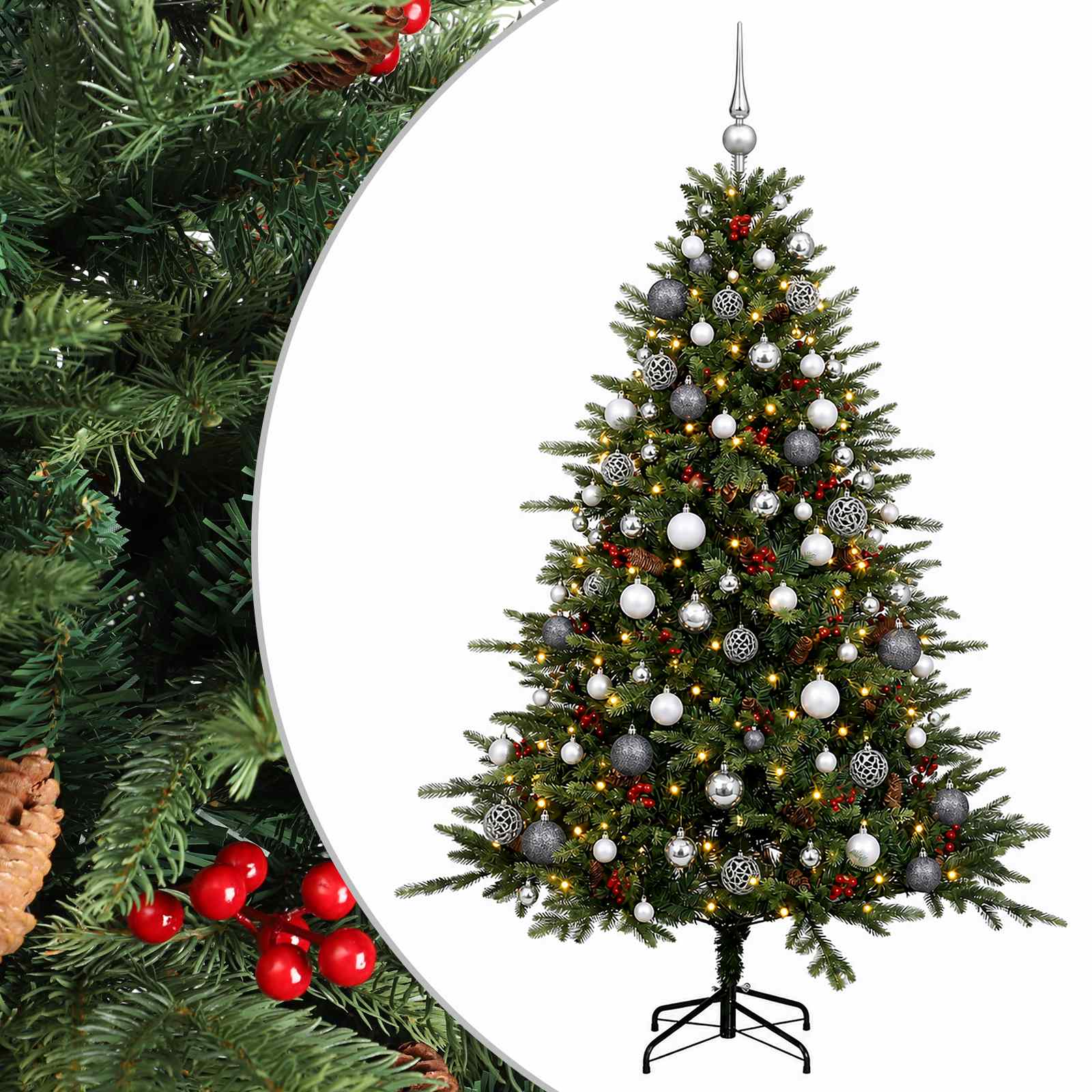 Umetna božična jelka z bučko 180 cm 300 LED Toplo bela