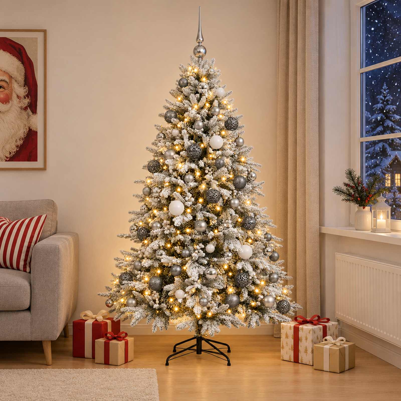 Umetna božična jelka z bučko 210 cm 300 LED Toplo bela