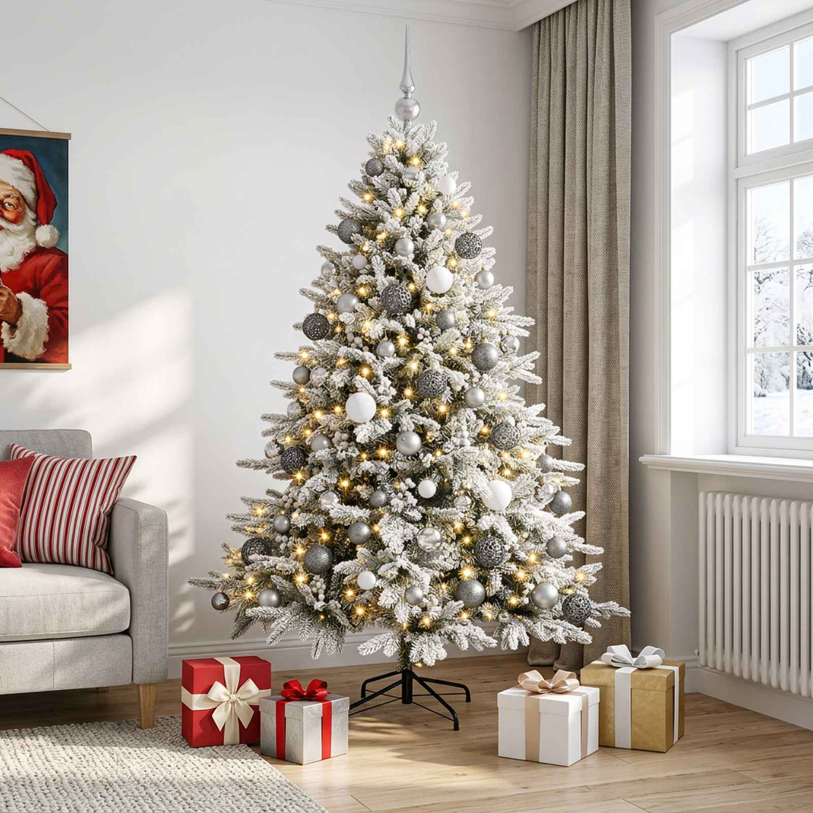 Umetna božična jelka z bučko 210 cm 300 LED Toplo bela