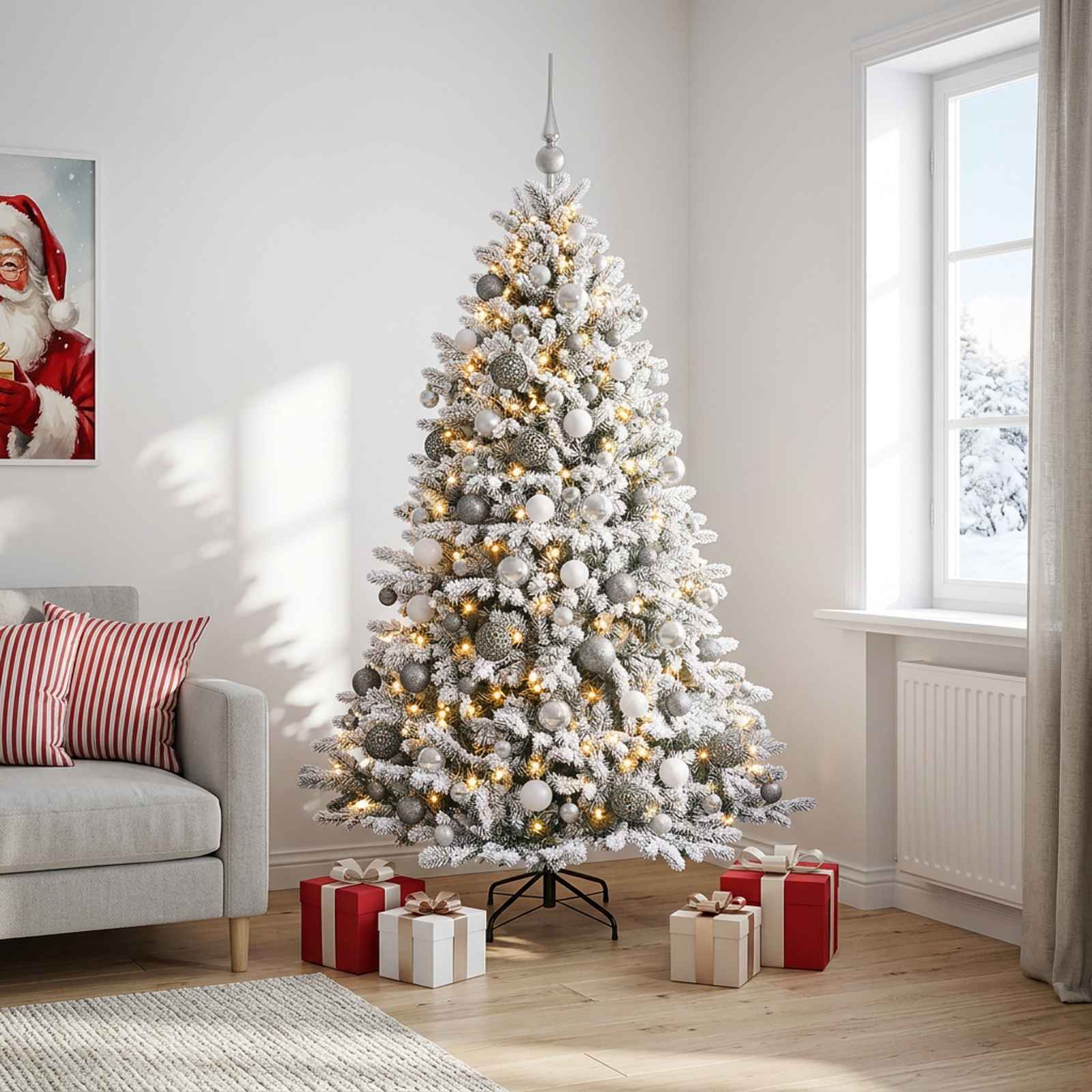 Umjetno božično drevo z okrasnimi kroglami 210 cm 300 LED
