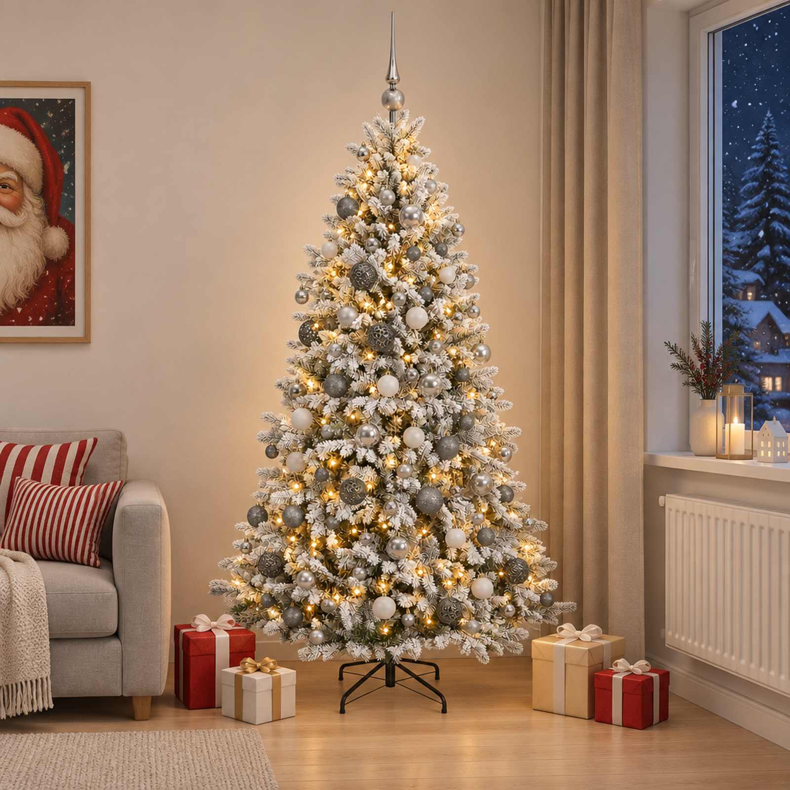 Umjetno božično drevo z okrasnimi kroglami 210 cm 300 LED