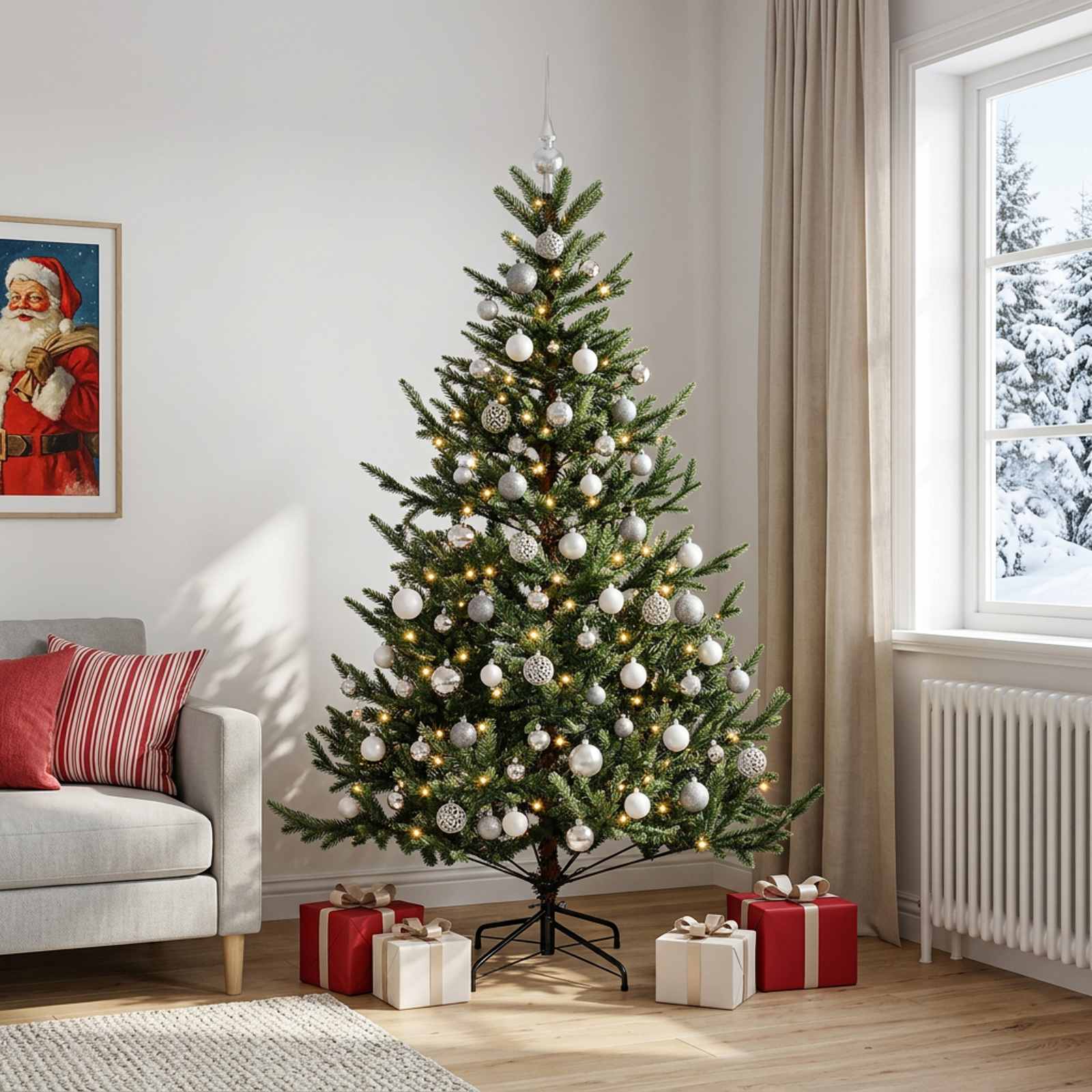 Umetna božična jelka z bučko 240 cm 300 LED Toplo bela