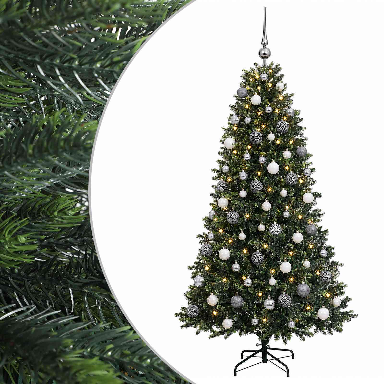 Umjetno božično drevo z okrasnimi kroglami 180 cm 300 LED