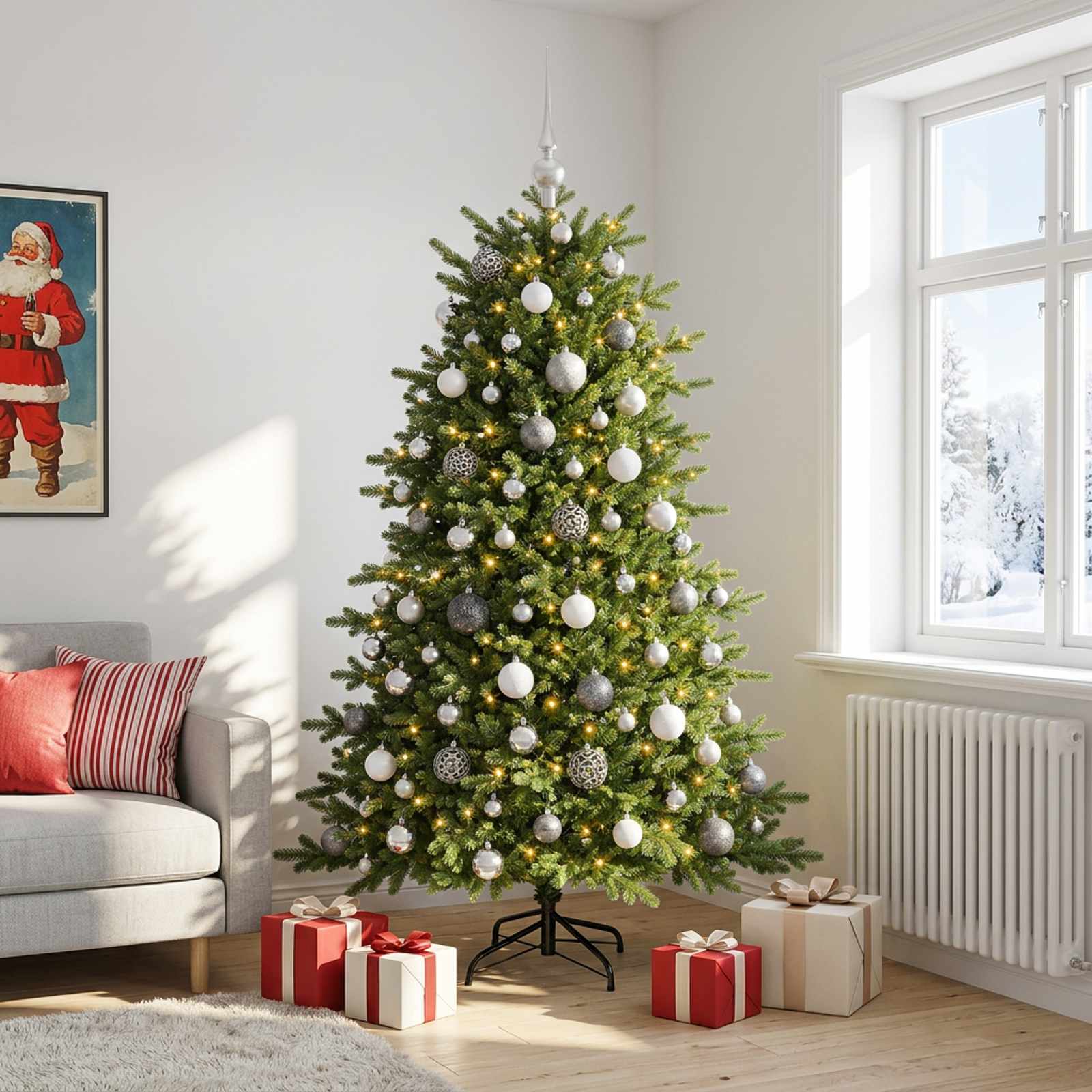 Umetna božična jelka z bučko 210 cm 300 LED Toplo bela