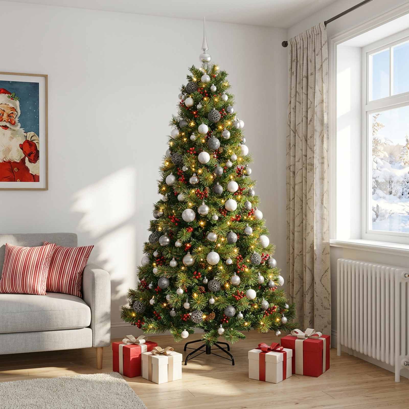 Umetna božična jelka z bučko 180 cm 300 LED Toplo bela