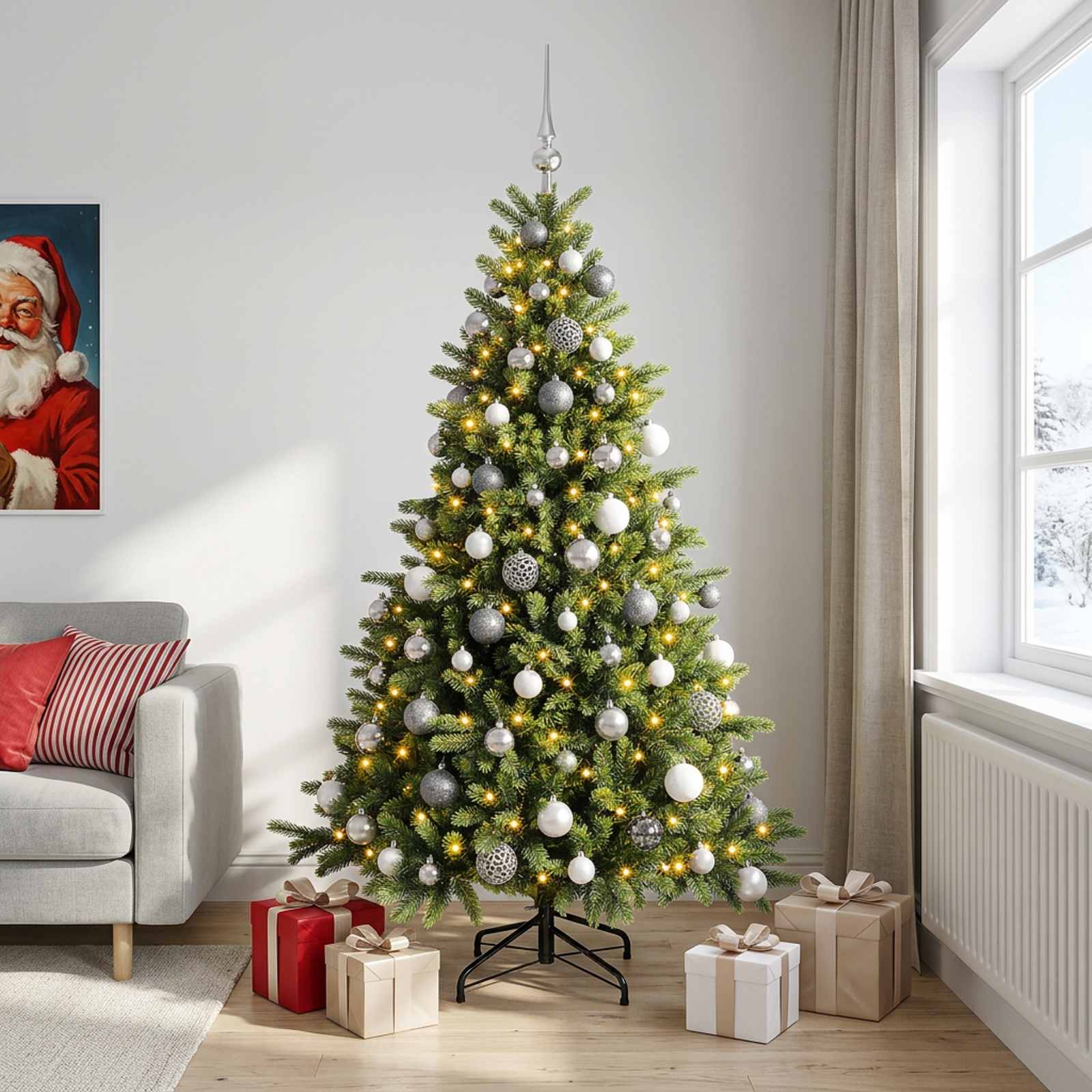 Umetna božična jelka z bučko 180 cm 300 LED Toplo bela