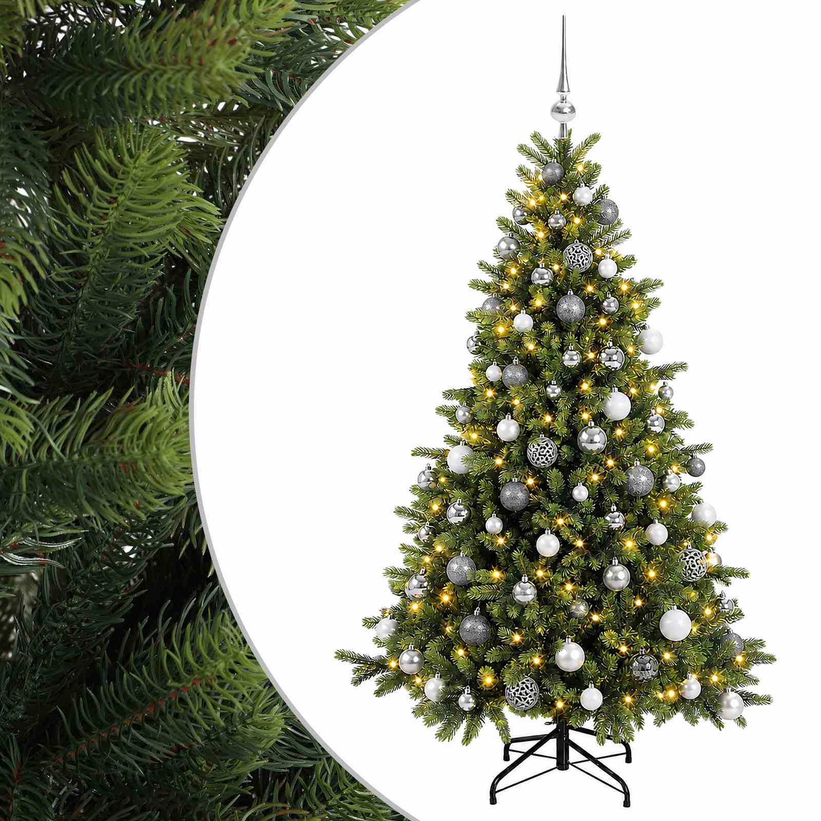 Umetna božična jelka z bučko 180 cm 300 LED Toplo bela