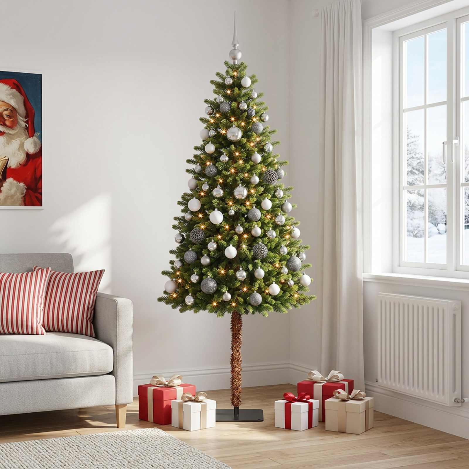 Umjetno božično drevo z okrasnimi kroglami 180 cm 300 LED