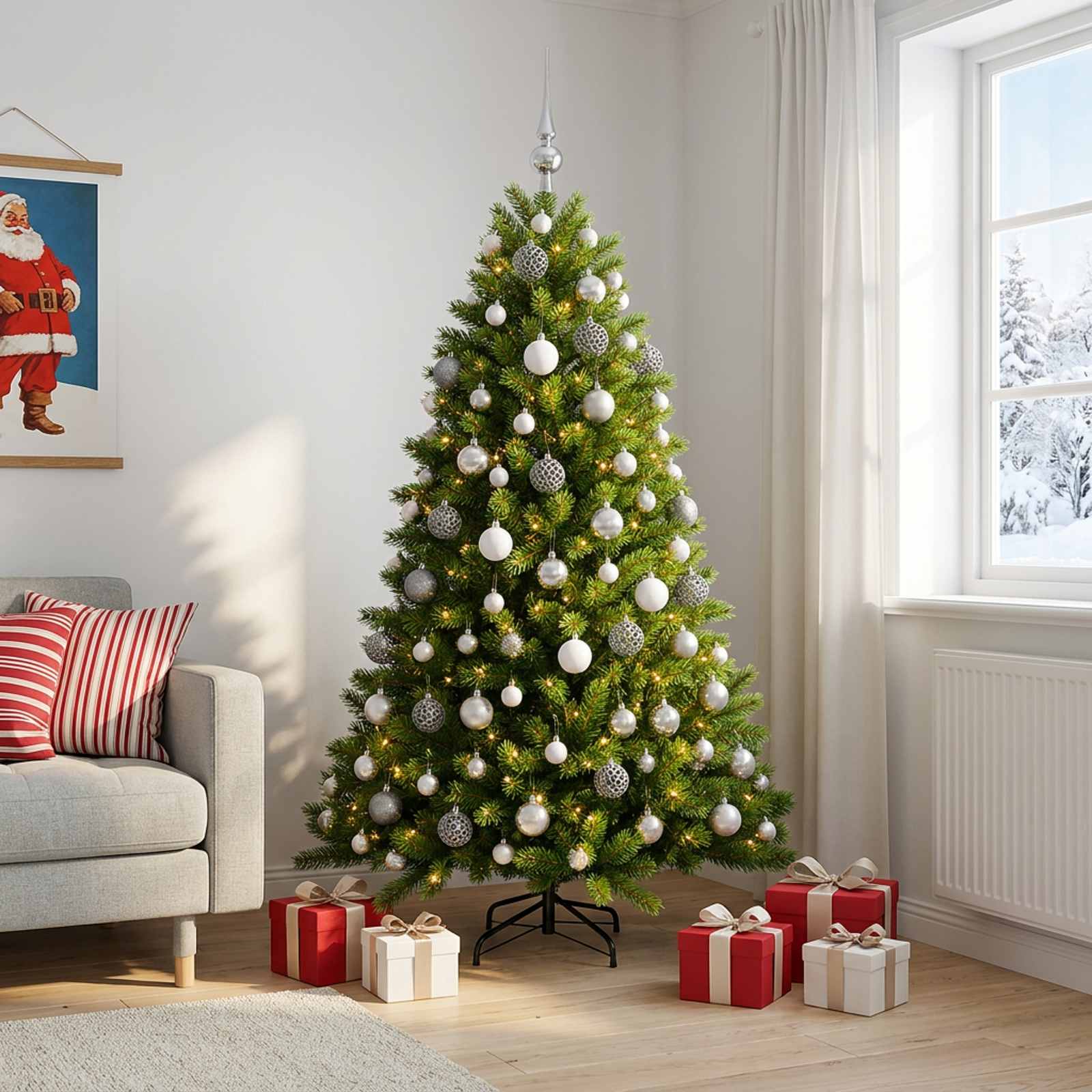 Umjetno božično drevo z okrasnimi kroglami 210 cm 300 LED