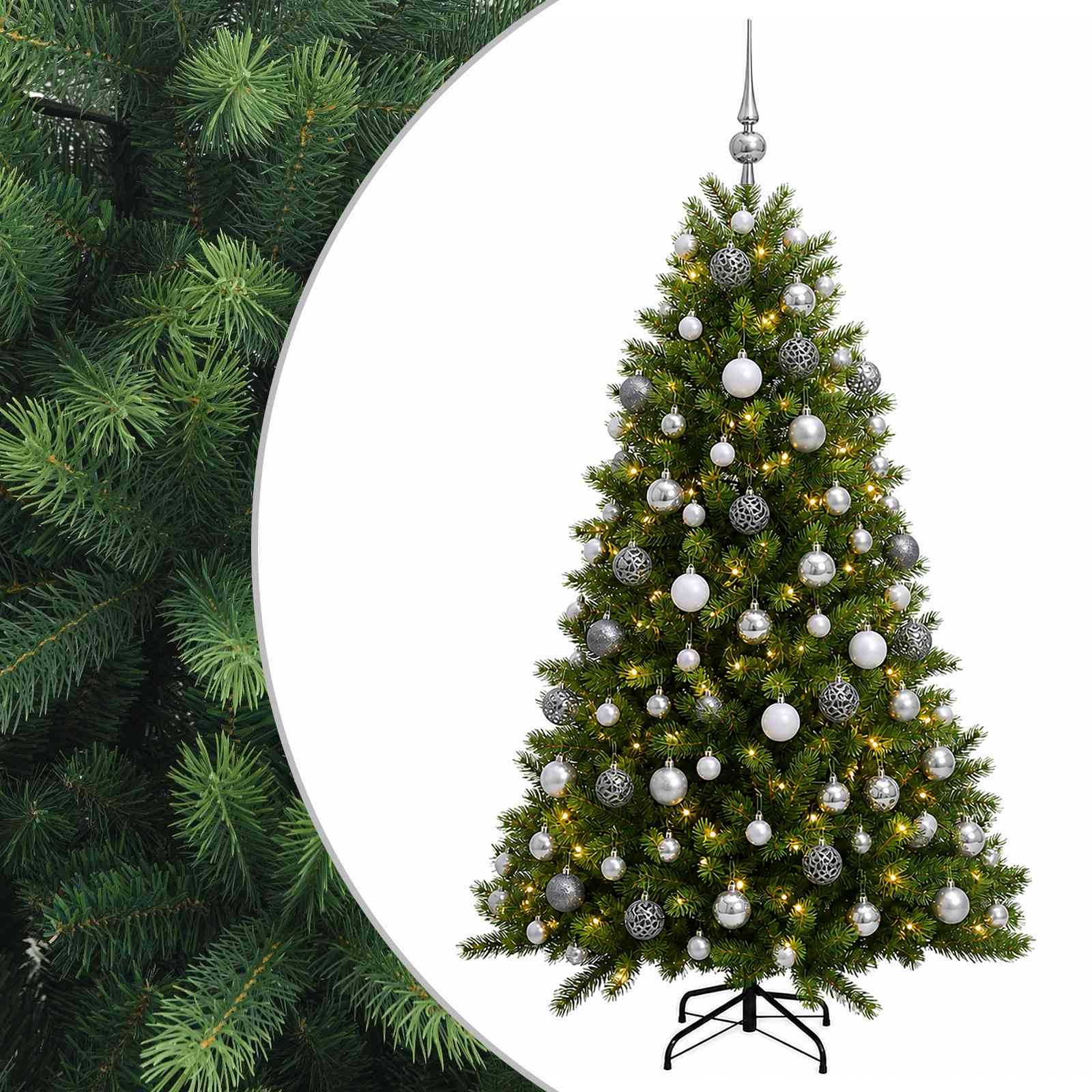 Umjetno božično drevo z okrasnimi kroglami 210 cm 300 LED