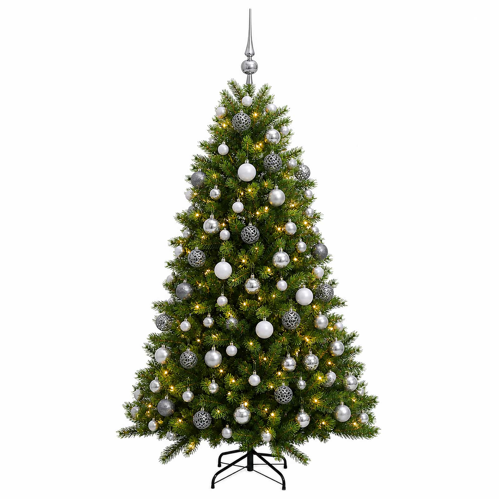 Umjetno božično drevo z okrasnimi kroglami 210 cm 300 LED