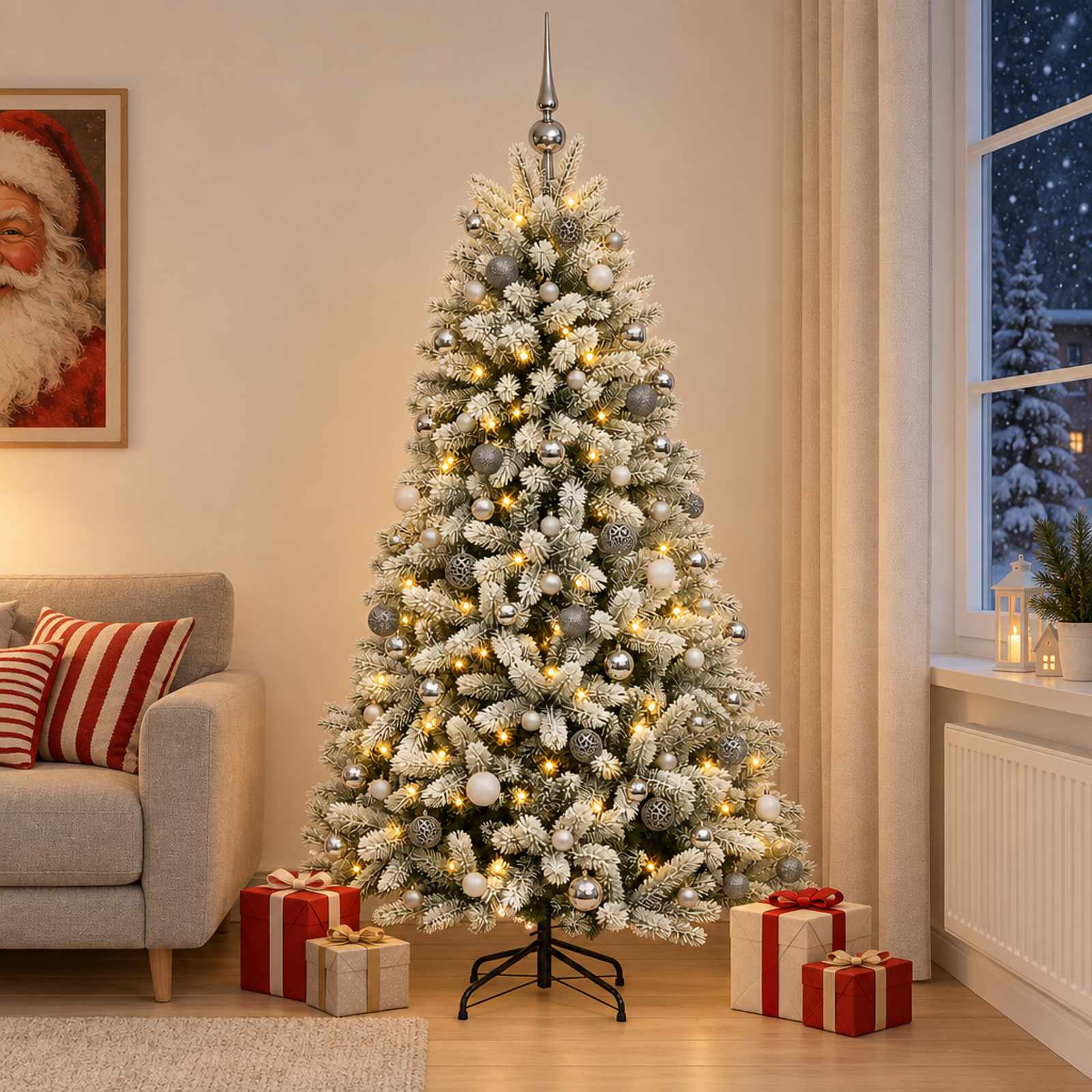 Umjetno božično drevo z okrasnimi kroglami 180 cm 300 LED
