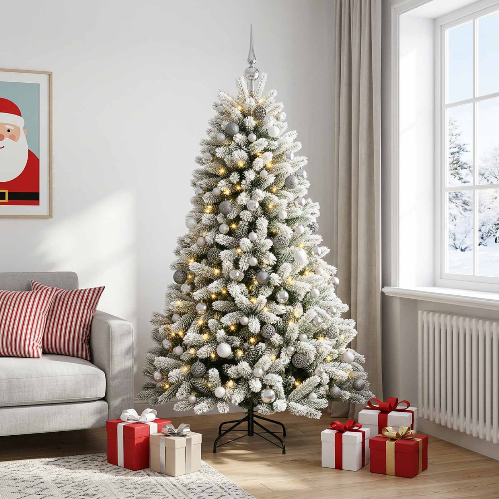 Umjetno božično drevo z okrasnimi kroglami 180 cm 300 LED