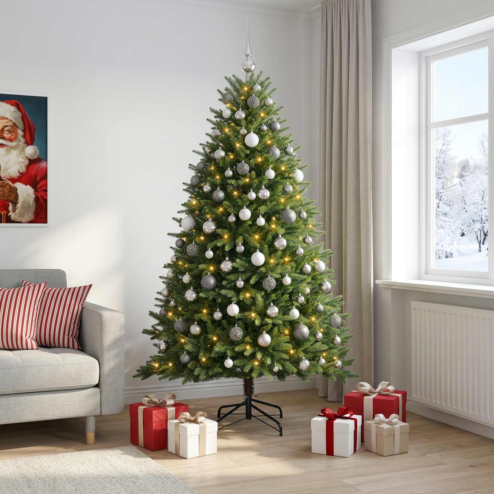 vidaXL - Kunstkerstboom - met - Ballen - 240 - cm - 300 - LED's - Warmwit