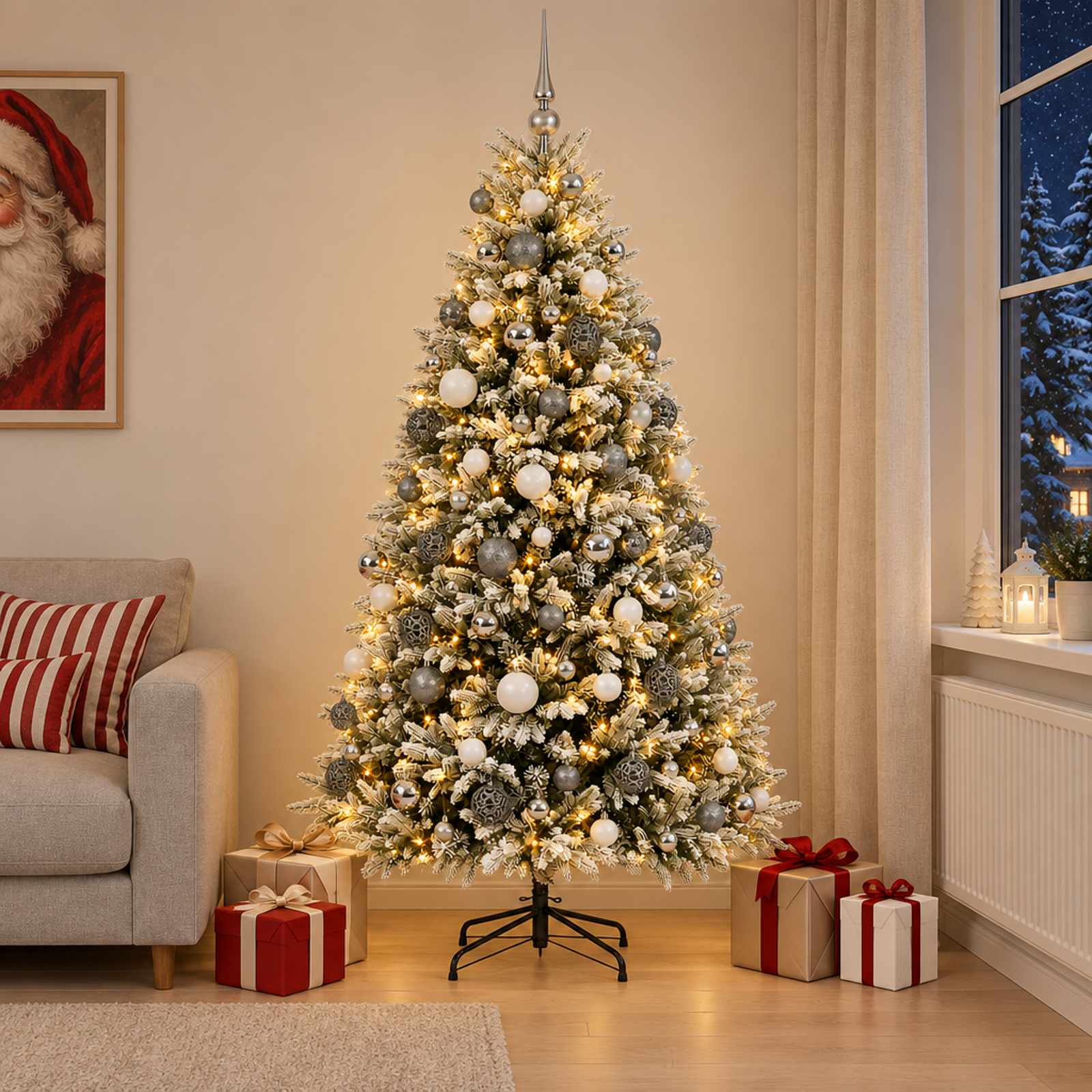 Umjetno božično drevo z okrasnimi kroglami 210 cm 300 LED
