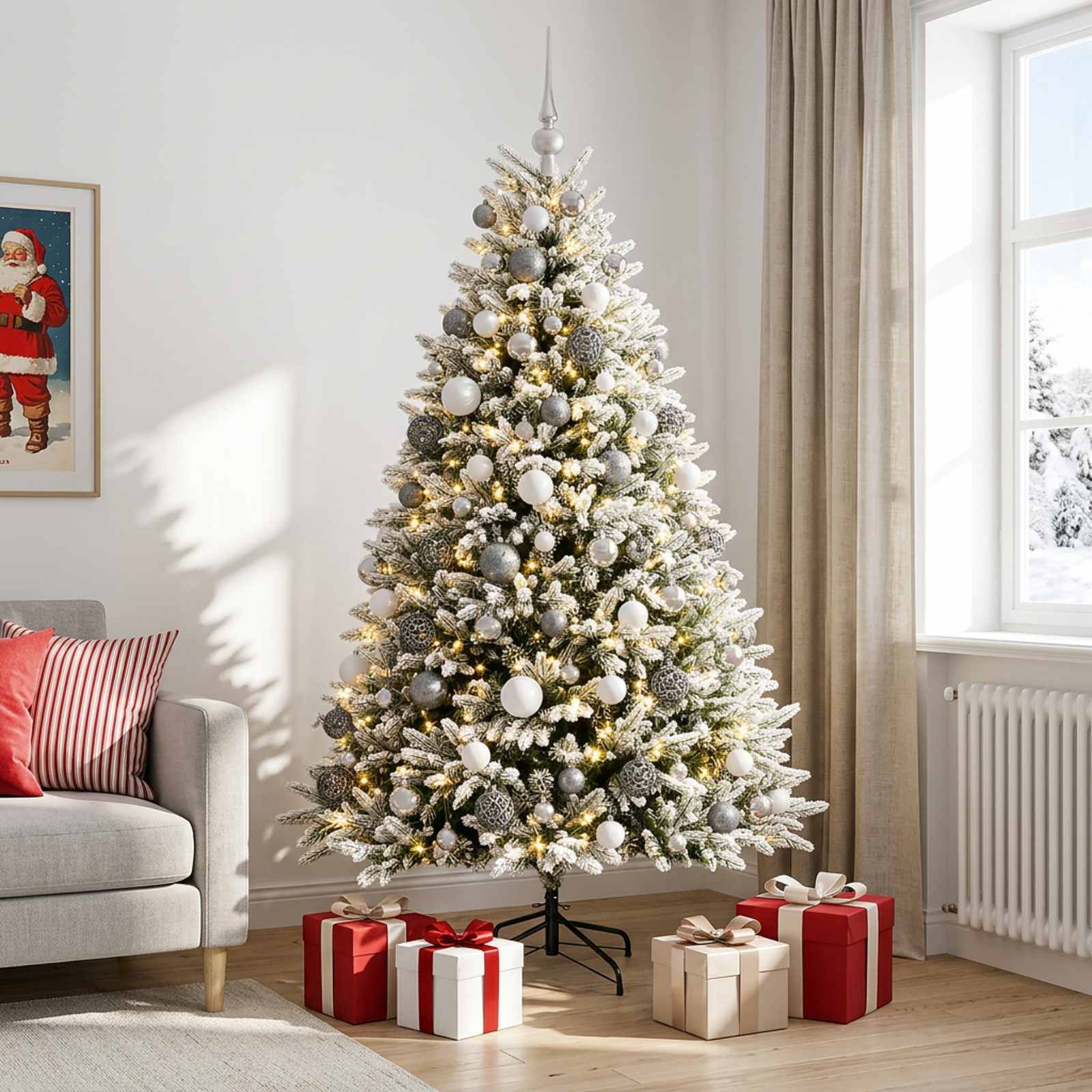 Umjetno božično drevo z okrasnimi kroglami 210 cm 300 LED