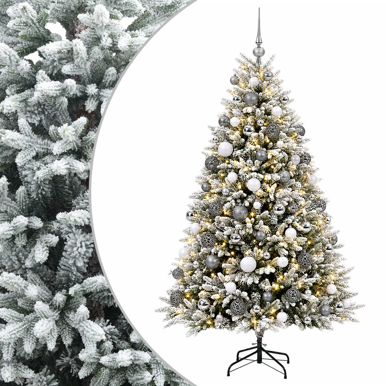 Umjetno božično drevo z okrasnimi kroglami 180 cm 300 LED