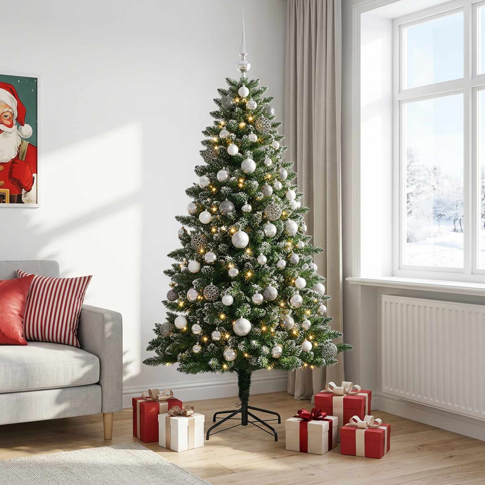 Umjetno božično drevo z okrasnimi kroglami 210 cm 300 LED
