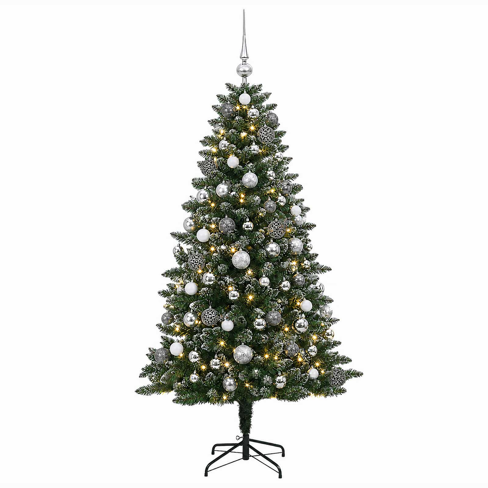 Umjetno božično drevo z okrasnimi kroglami 210 cm 300 LED