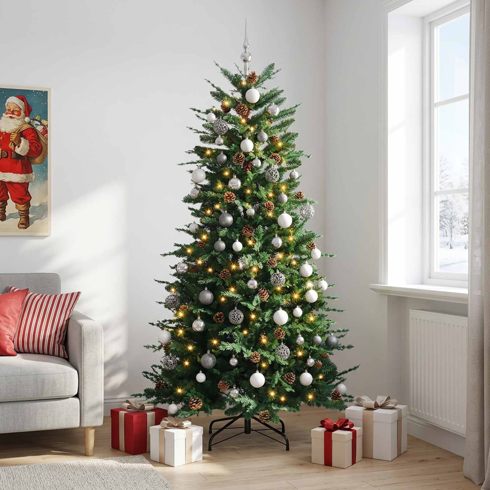 Umetno Zložljivo Božično Drevo 180 cm 300 LED Toplo bela