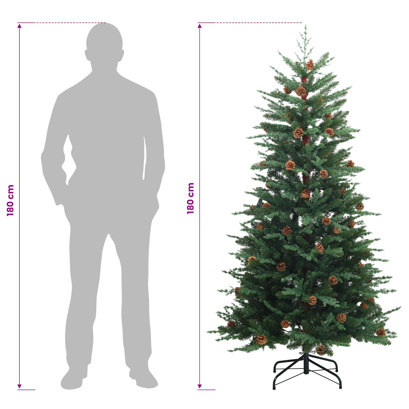 Umetno Zložljivo Božično Drevo 180 cm 300 LED Toplo bela