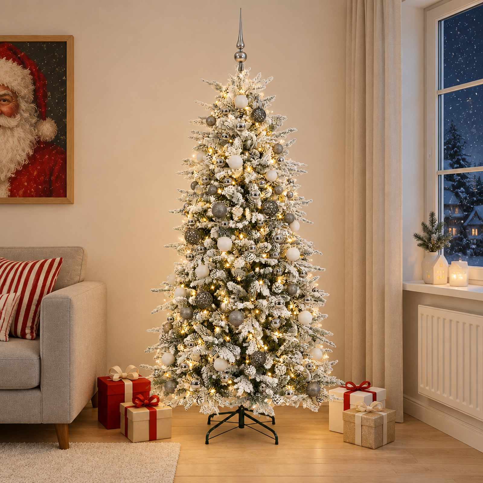 Umetno Zložljivo Božično Drevo 180 cm 300 LED Toplo bela