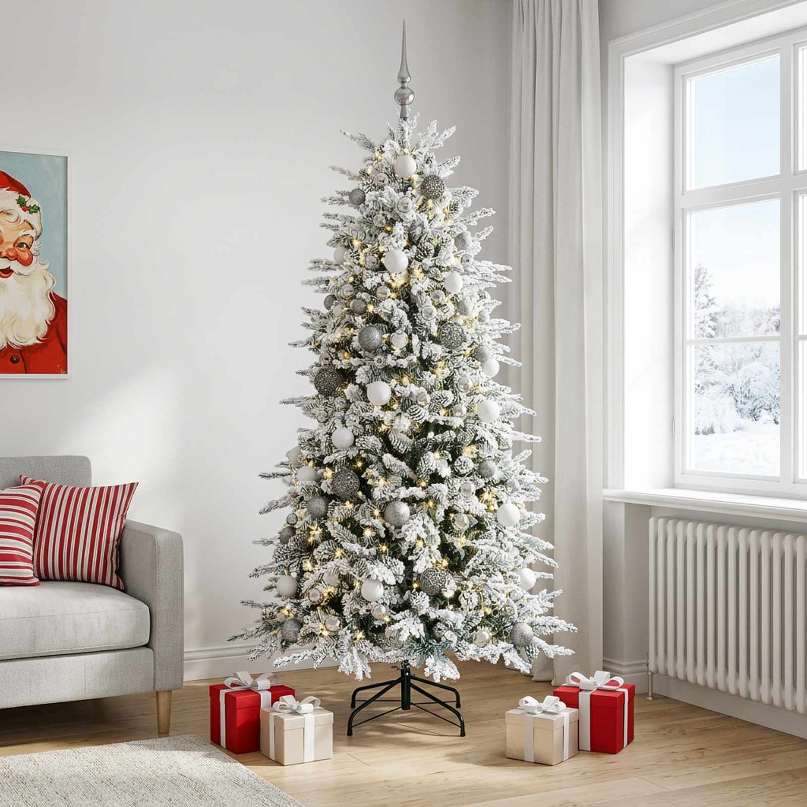 Umetno Zložljivo Božično Drevo 180 cm 300 LED Toplo bela