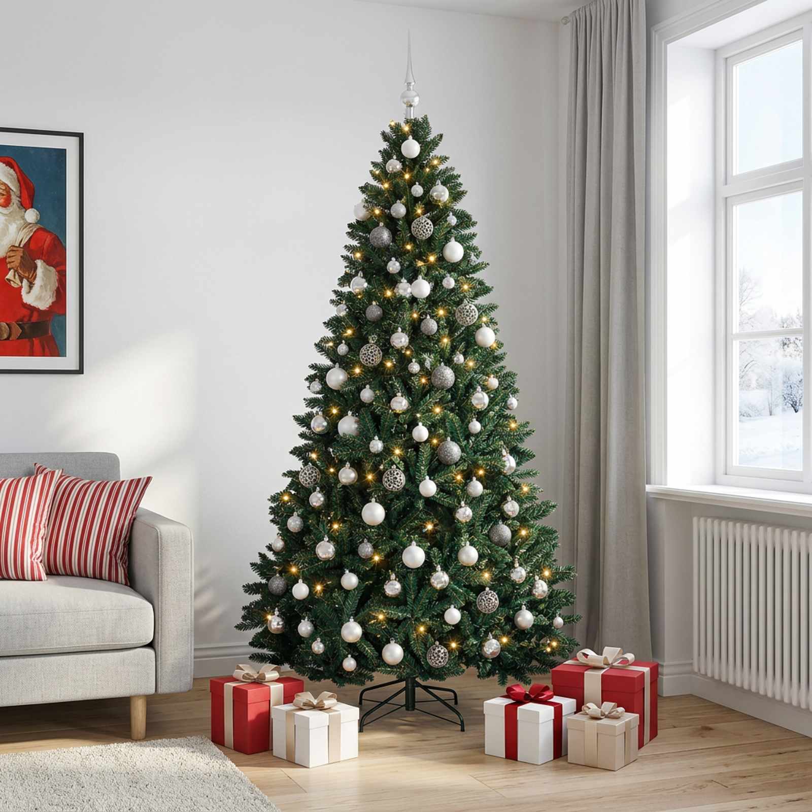 vidaXL Kunstkerstboom donkergroen met kerstballen 210 cm 300 LED's groen, foto 2