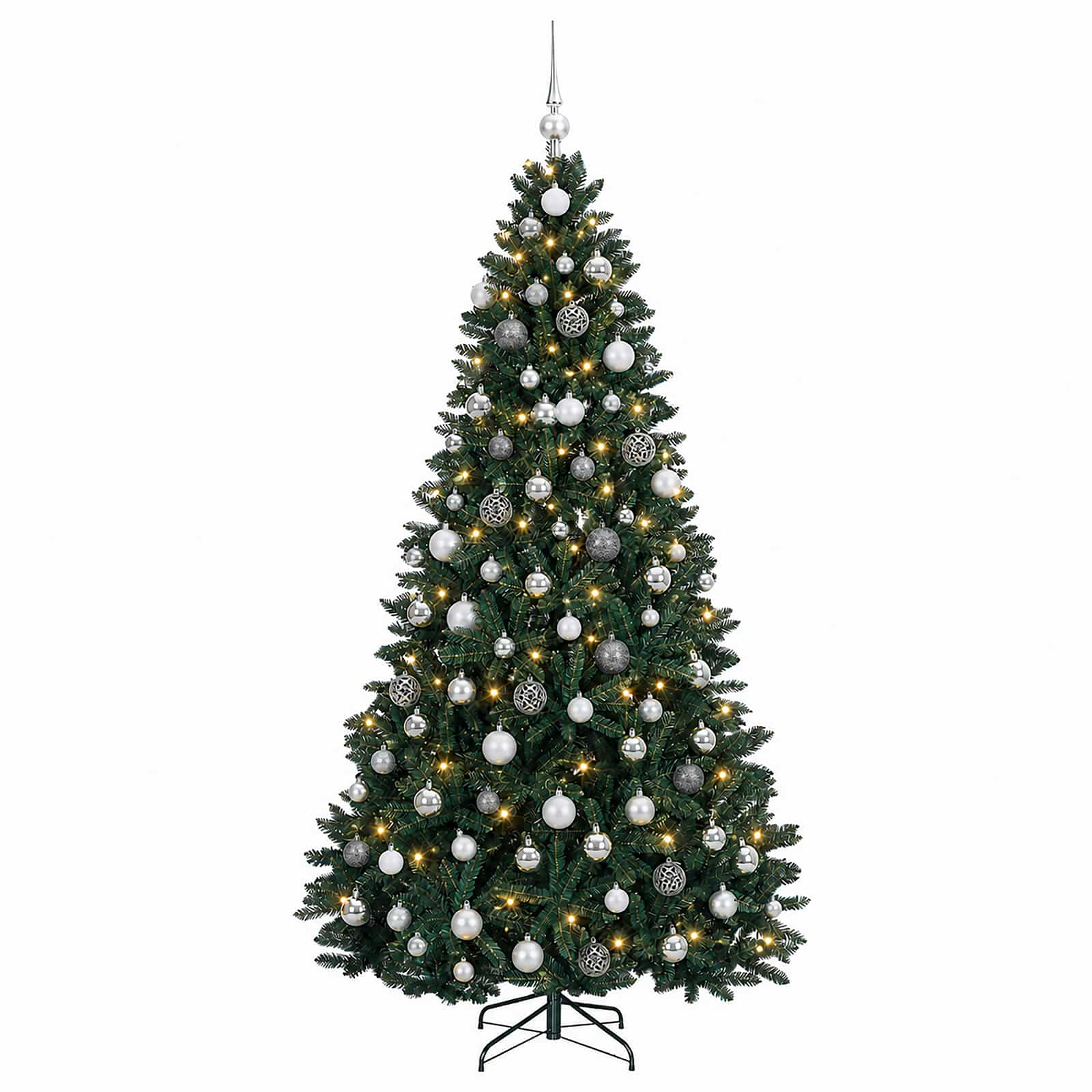 vidaXL Kunstkerstboom donkergroen met kerstballen 210 cm 300 LED's groen, foto 4