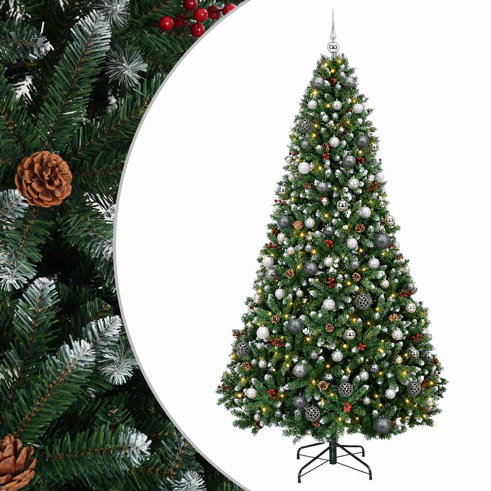 Umjetno božično drevo z okrasnimi kroglami 180 cm 300 LED