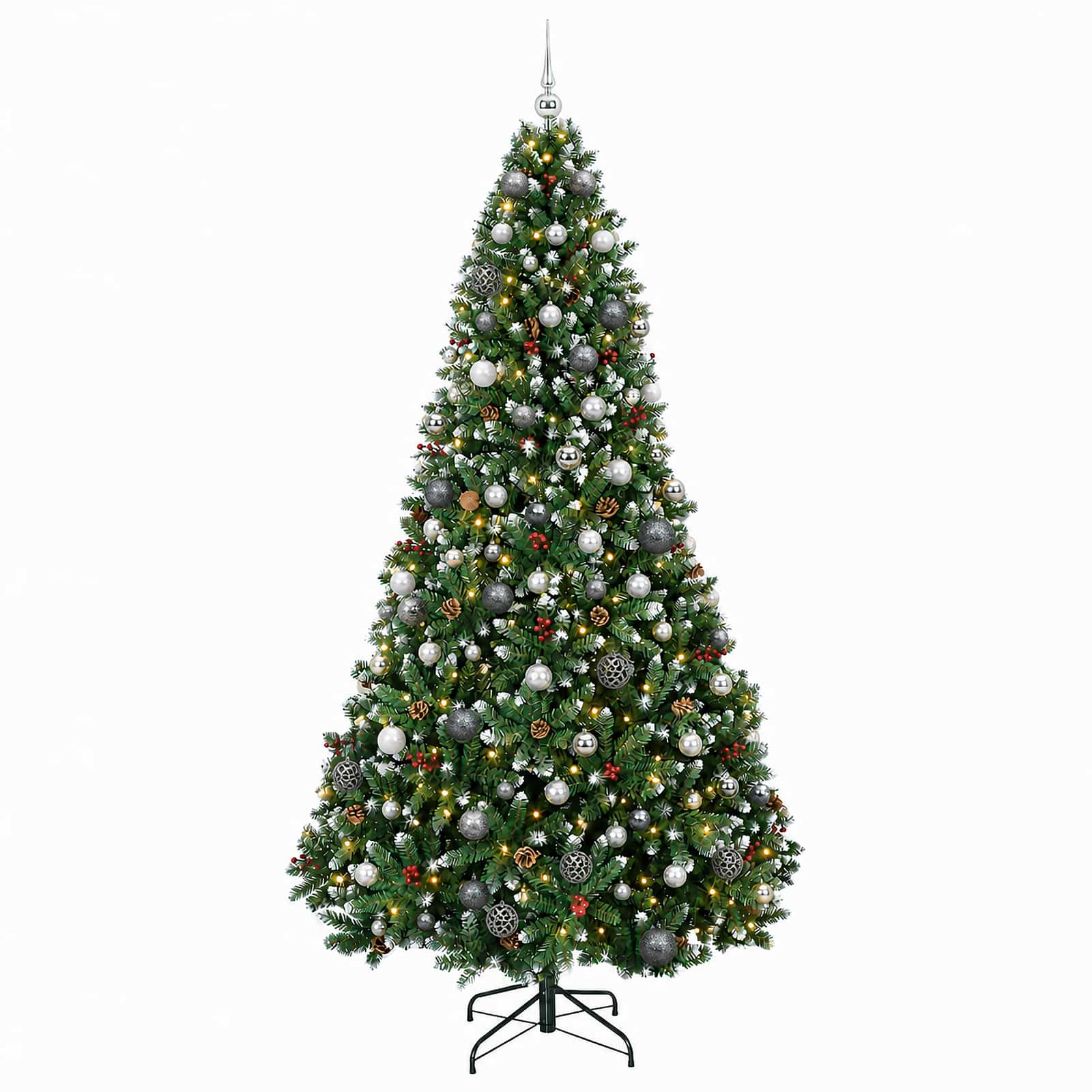 Umjetno božično drevo z okrasnimi kroglami 210 cm 300 LED