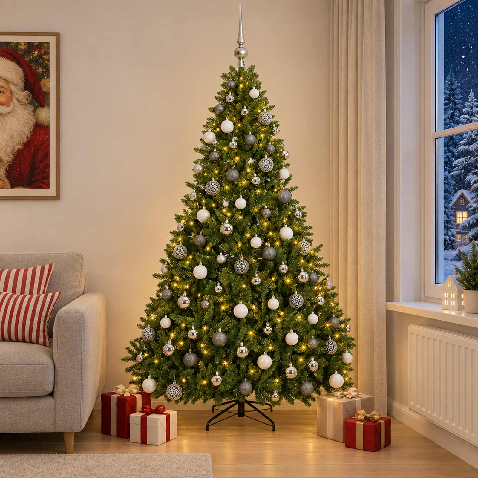 vidaXL Künstlicher Weihnachtsbaum Hellgrün mit Kugeln 210 cm 300 LEDs