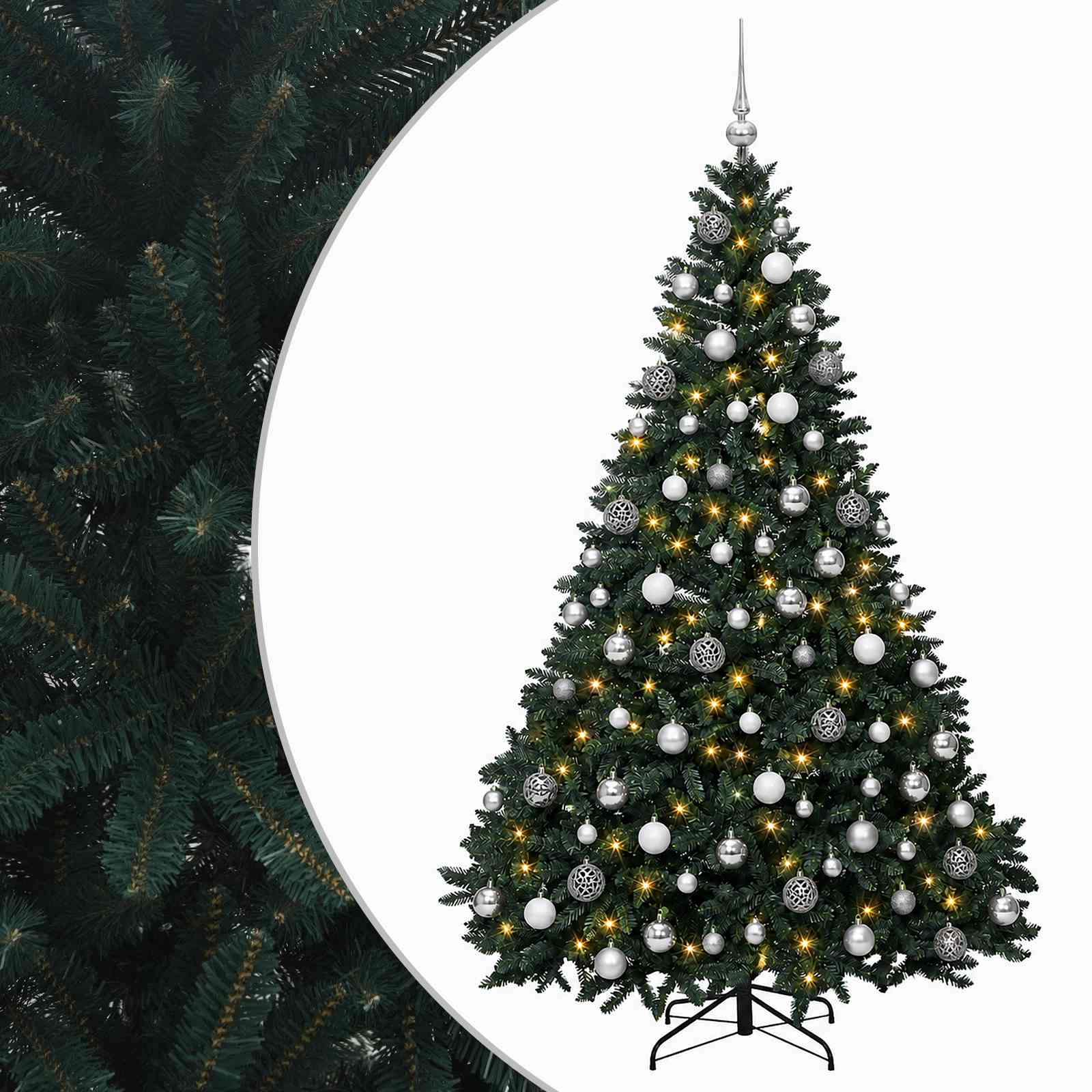Umetno božično drevo, temno zeleno, z bučkami 240 cm 300 LED