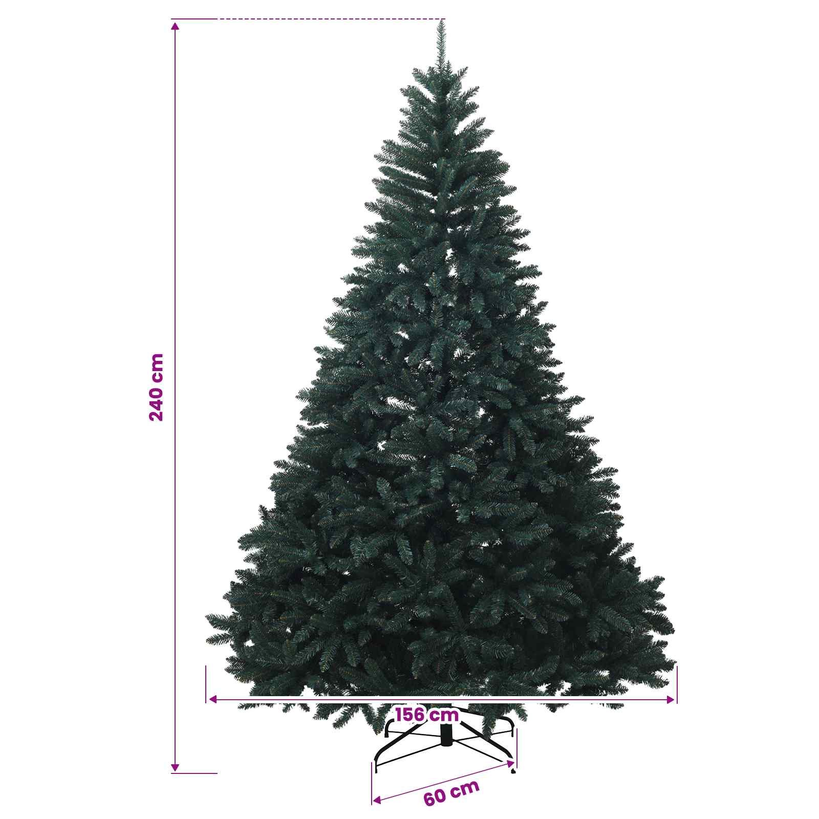 Umetno božično drevo, temno zeleno, z bučkami 240 cm 300 LED