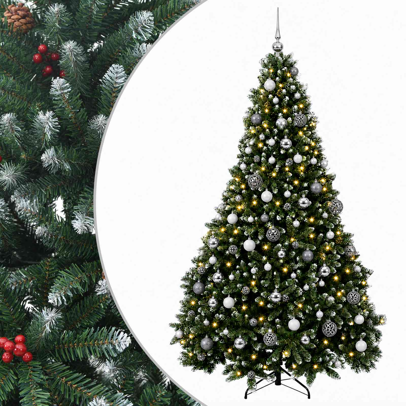 Umjetno božično drevo z okrasnimi kroglami 210 cm 300 LED