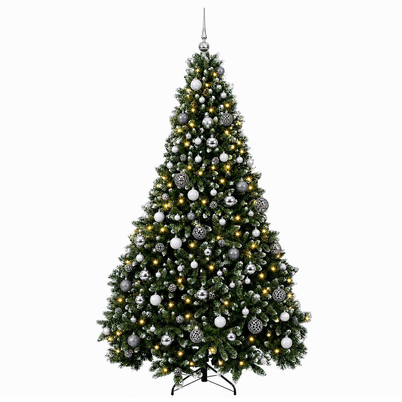 Umjetno božično drevo z okrasnimi kroglami 210 cm 300 LED