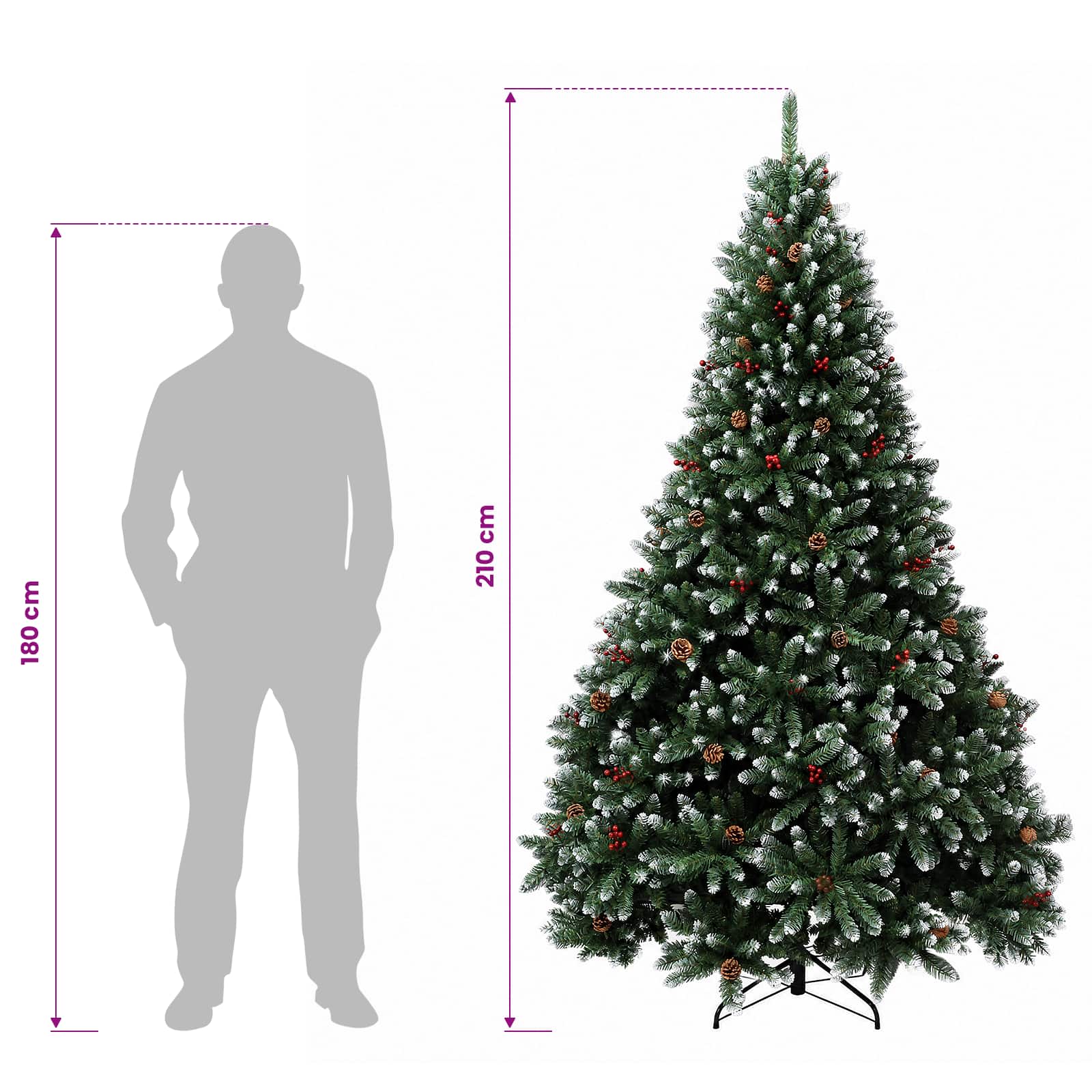 Umjetno božično drevo z okrasnimi kroglami 210 cm 300 LED
