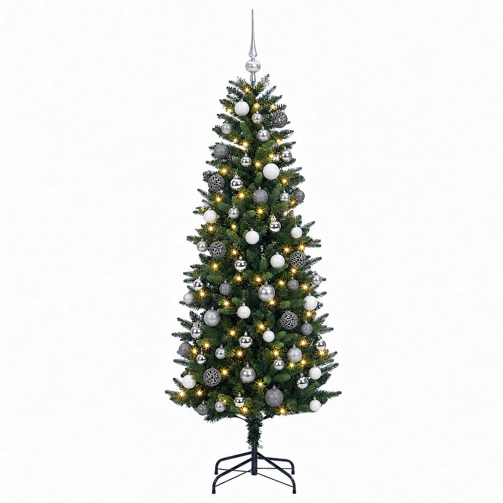 Umjetno viseče božično drevo z okrasnimi kroglami 240 cm