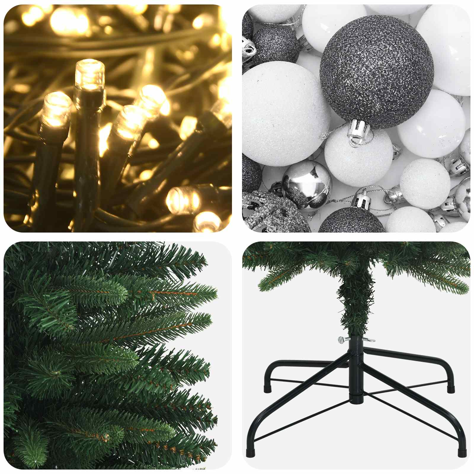 vidaXL Künstlicher schmaler Weihnachtsbaum mit Kugeln 180 cm 300 LEDs – Bild 7