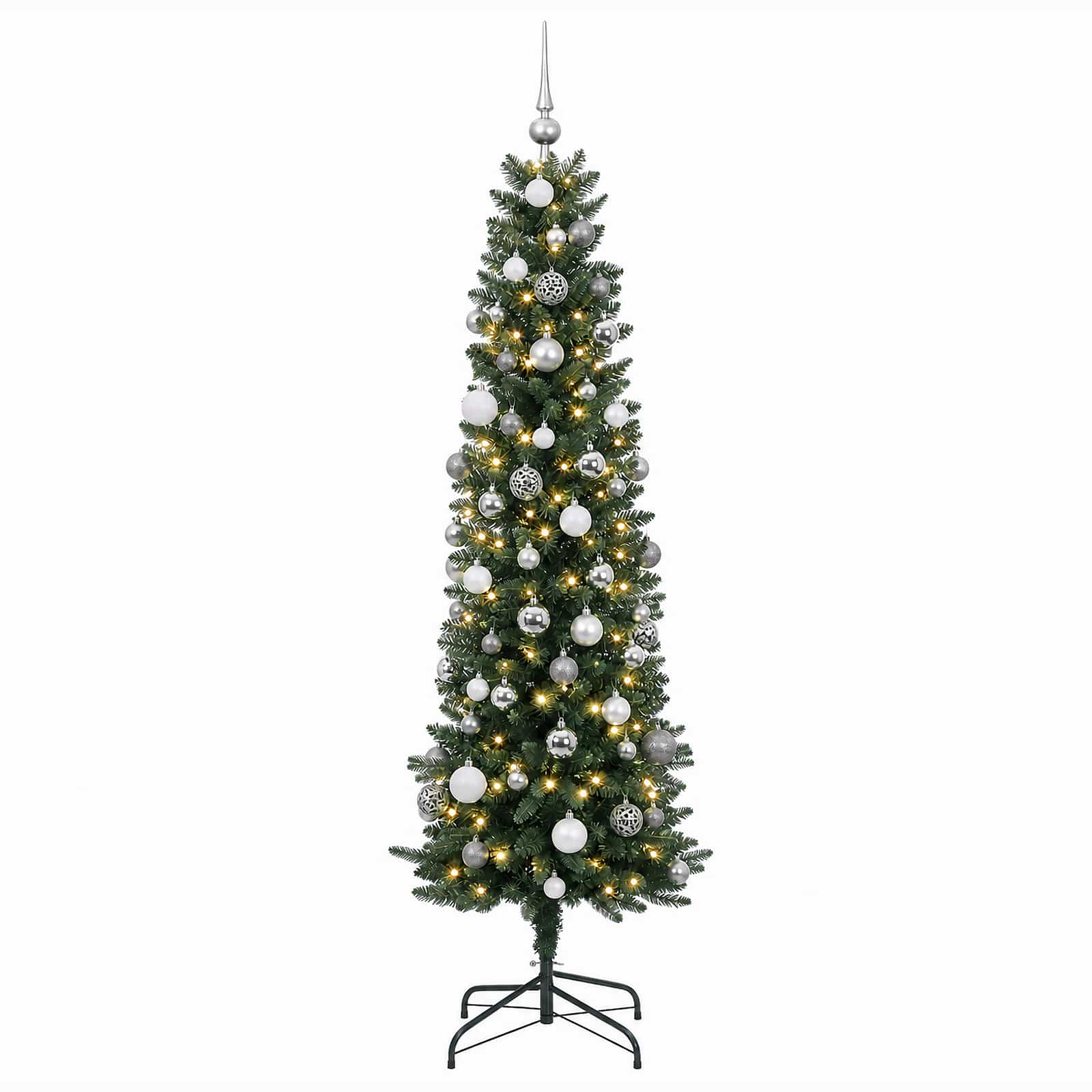 vidaXL Künstlicher schmaler Weihnachtsbaum mit Kugeln 180 cm 300 LEDs – Bild 4