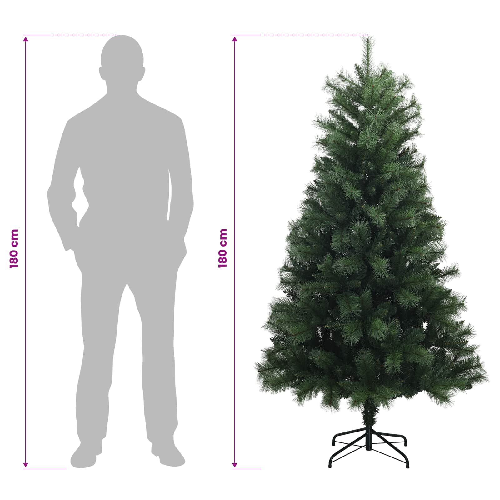 Umetno božično drevo s kroglicami in zložljivimi vejami 180 cm