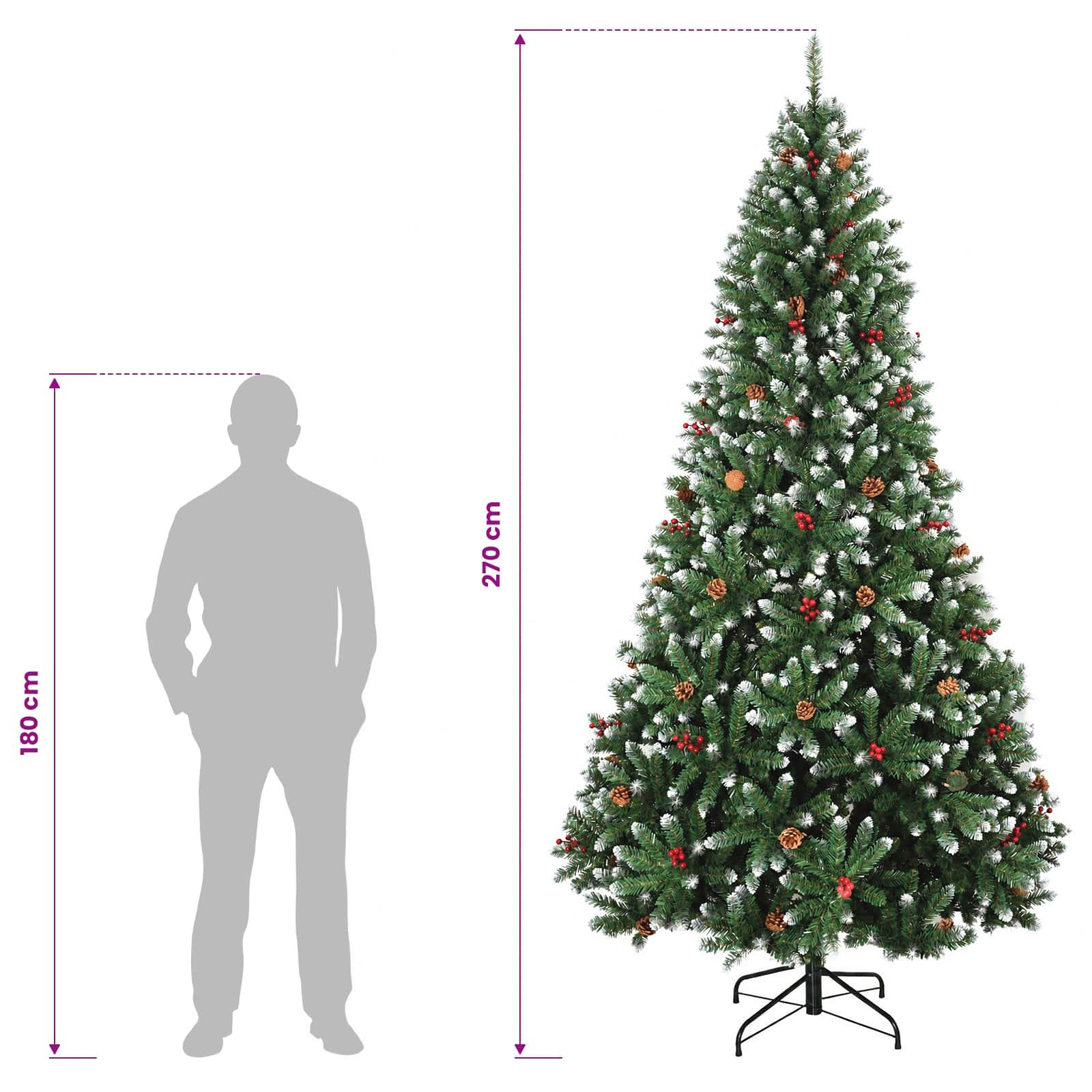 Artificial Hinged Christmas Tree 600 LEDs Warm size guide