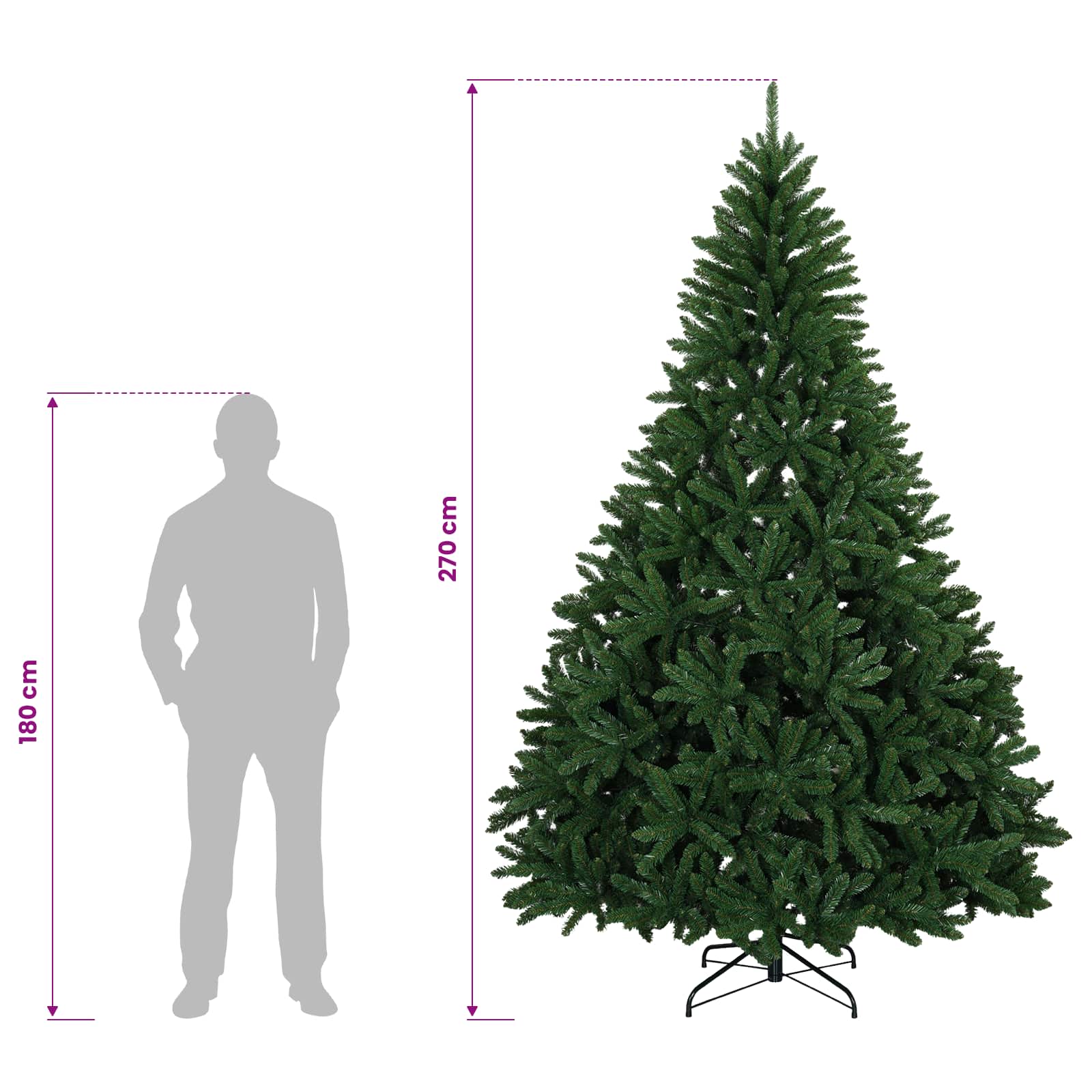 Artificial Christmas Tree Mid with Bauble 600 LEDs size guide