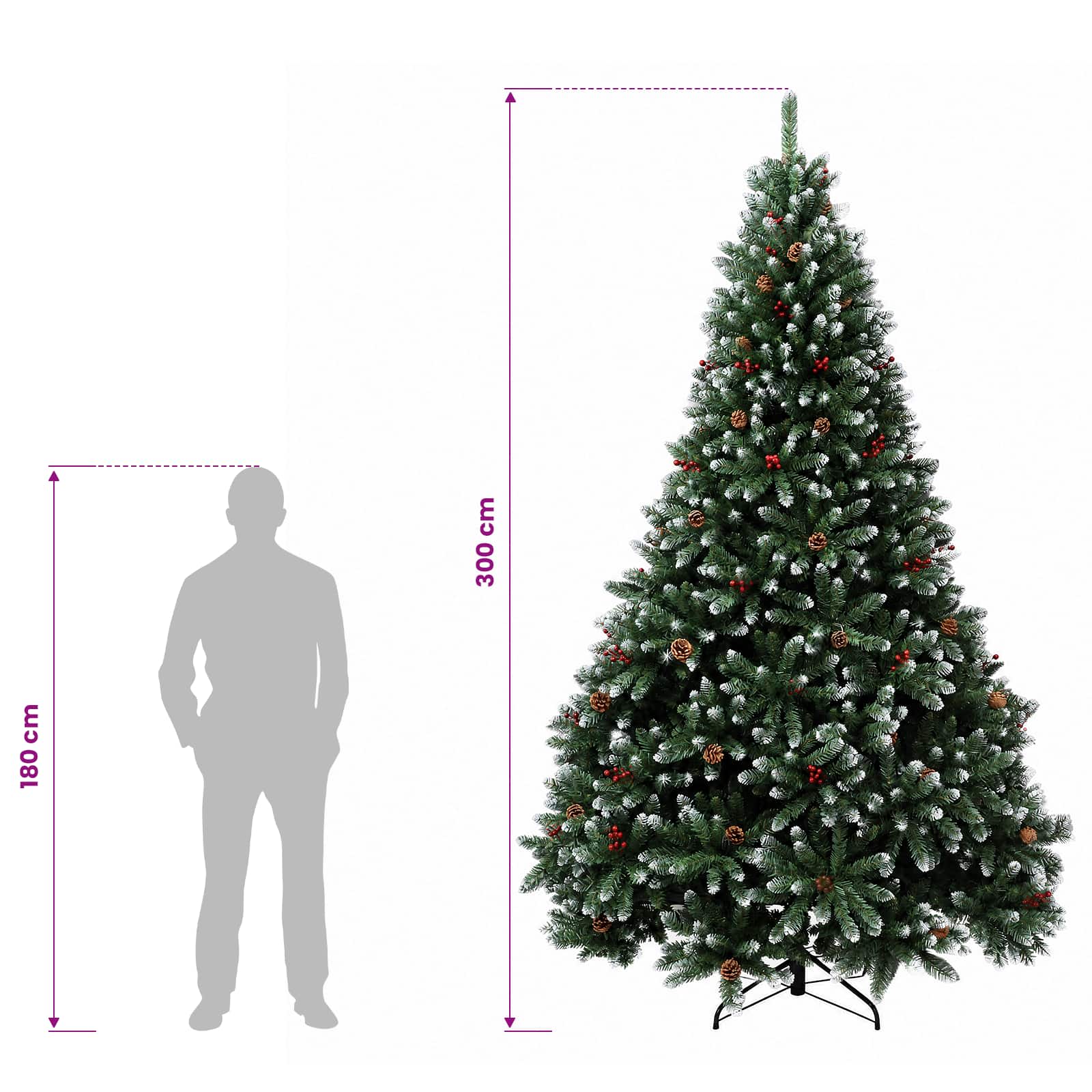 Artificial Hinged Christmas Tree 1000 LEDs Warm size guide